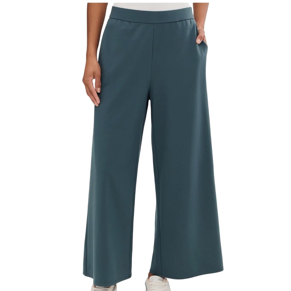 Eileen Fisher Flex Ponte Wide Leg Crop Pants 1X Eucly Blue Green High Waist NWT